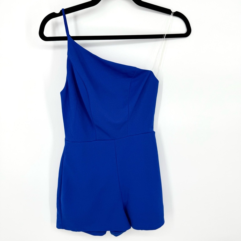 Crystal Sky Asymmetrical One Shoulder Vibrant Blue Romper Shorts XS Pockets